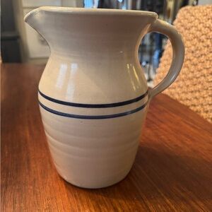 Marshall Pottery Stoneware Pitcher with Blue Stripes